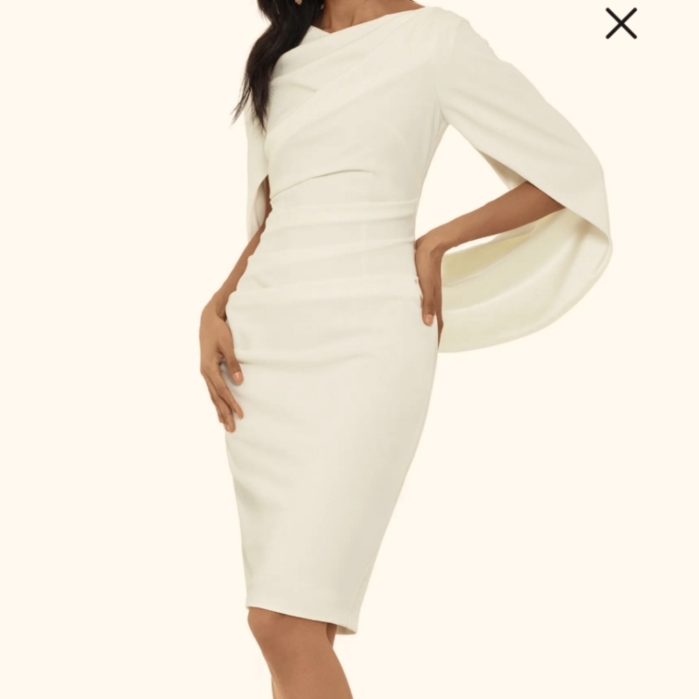 BETSY & ADAM Cream White Cape Party,Formal,Prom,Grad DRESS,sz 14, NEW W/TAGS
